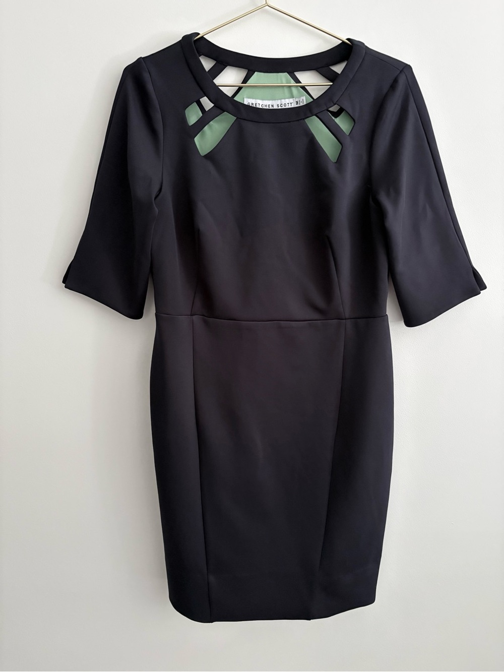 Gretchen Scott Jersey Peek A Boo Dress in Navy Cutout Details Dressy Size M
